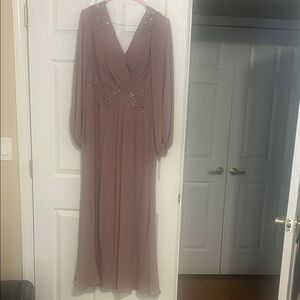 Oleg Cassini Long Sleeve Mauve gown